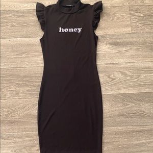 Stretchy frilly shoulder Fashion Nova midi dress